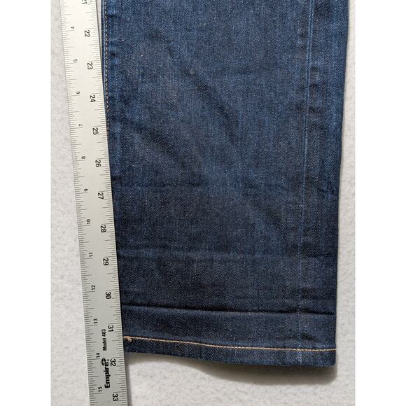 UNIQLO Slim Straight Jeans Japanese Kaihara Denim Low Rise Dark Wash 35x32 - Picture 15 of 16